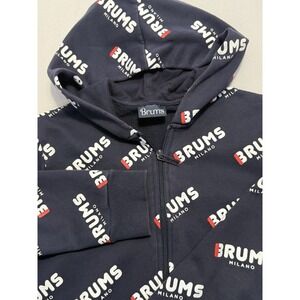 Brums Milano Italian Fashion Youth Sz 12‎ Spellout Full-Zip Hood Sweatshirt Navy